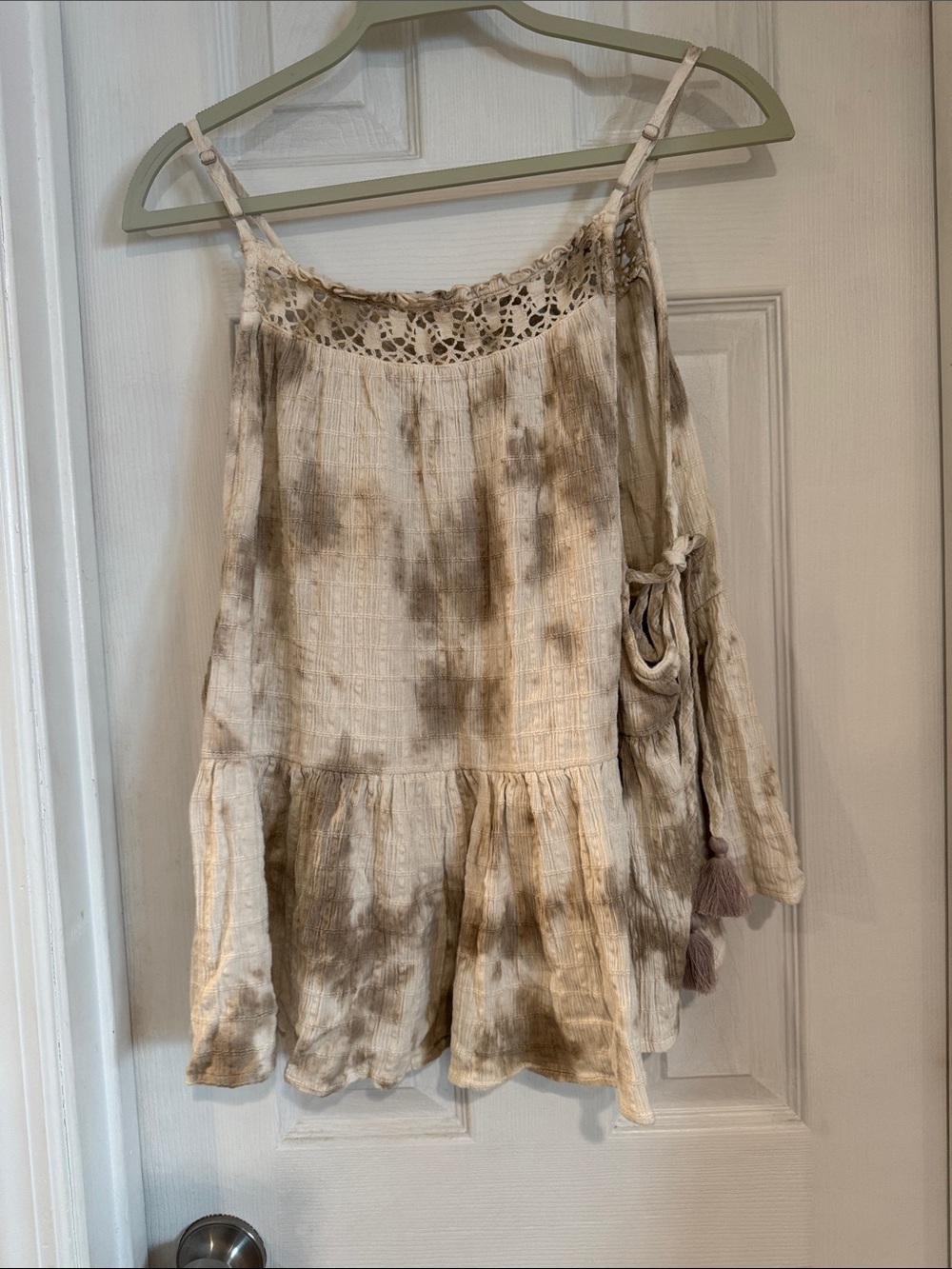 aerie Cream and Brown Tie-Dye Crochet-Trim Tank - Picture 5 of 12